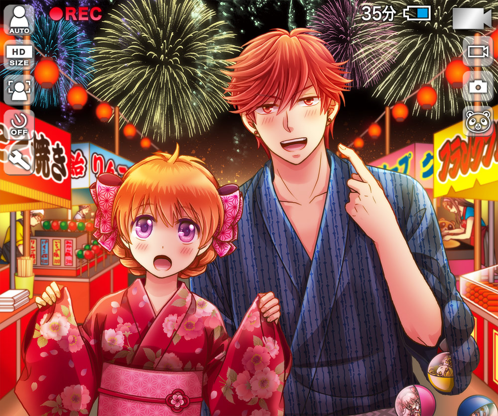 bow, capsule, earrings, eriyama, fireworks, food, food_stand, gekkan_shoujo_nozaki-kun