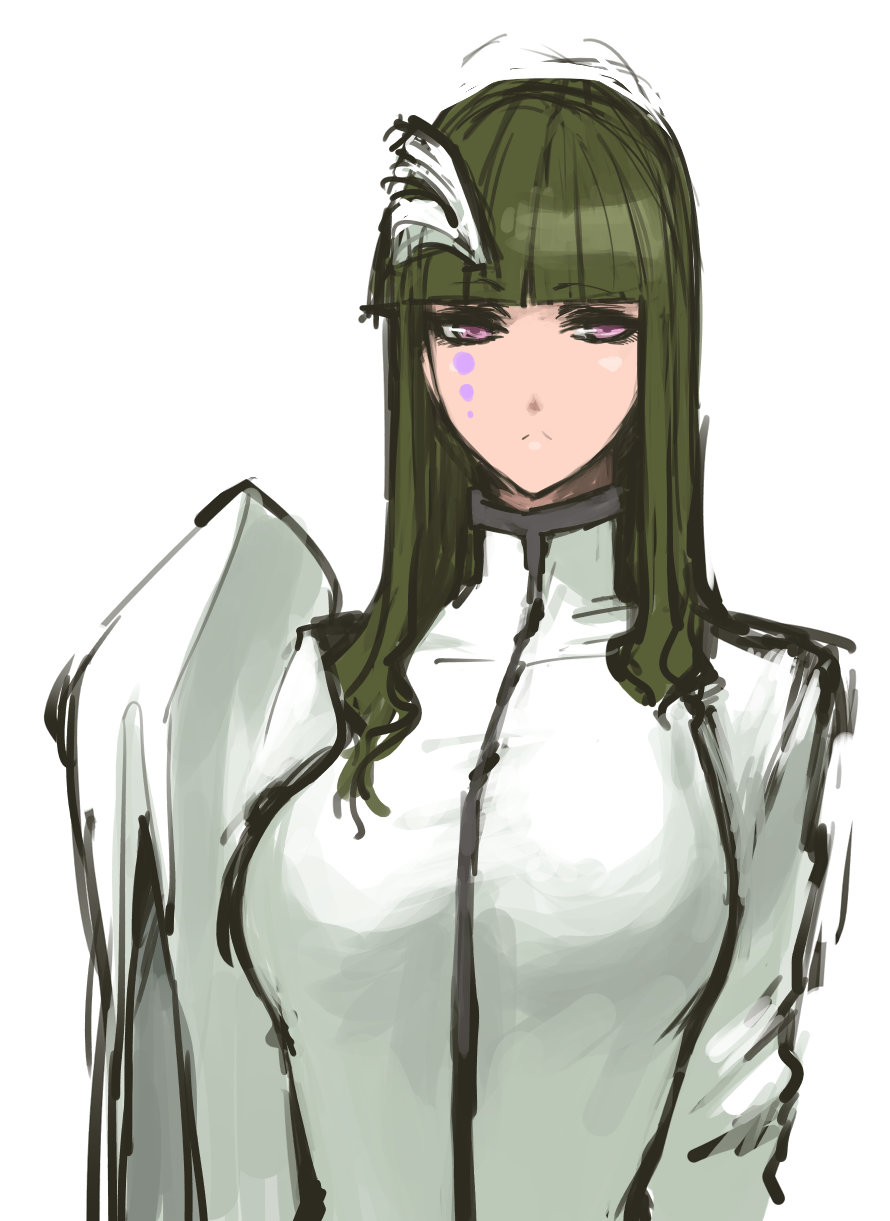 1girl, arrancar, asymmetrical_clothes, bleach, breasts, bust, cyan_sung-sun, expressionless