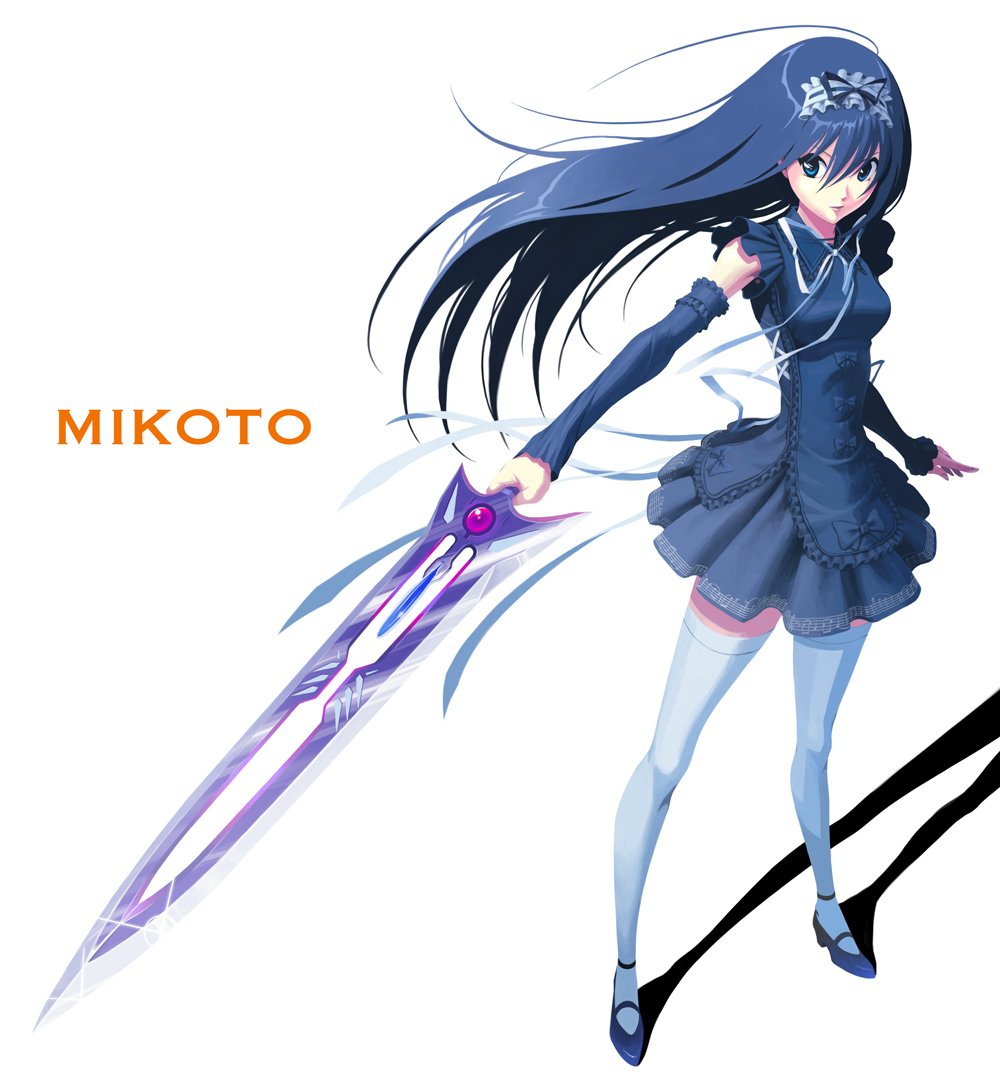 1girl, black_dress, black_hair, blue_eyes, character_name, detached_sleeves, dress, lolita_fashion