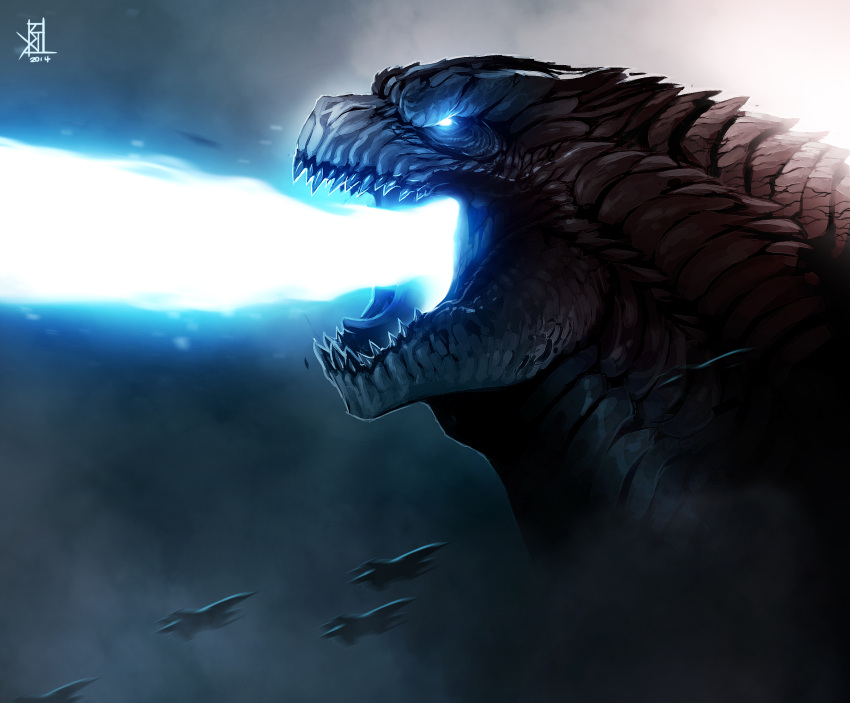 artist_request, atomic_ray, godzilla, godzilla_(series), jet, kaijuu, no_humans, roaring