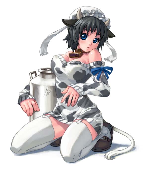:o, animal_ears, bell, bell_collar, black_hair, blue_eyes, bow, collar