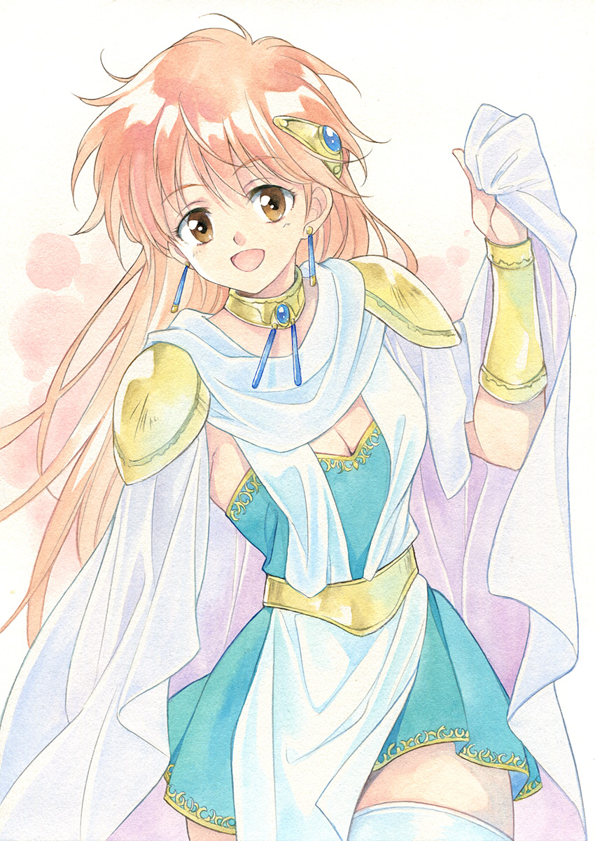 1girl, agahari, breasts, brown_eyes, cape, circlet, dragon_quest, dragon_quest_dai_no_daibouken