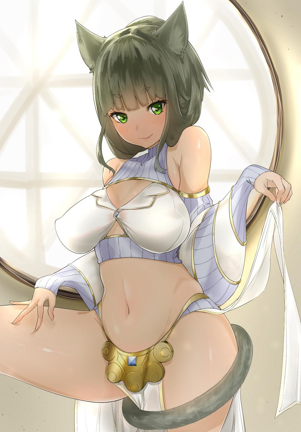 1girl, animal_ears, bangs, bare_shoulders, black_hair, blunt_bangs, blush, breasts