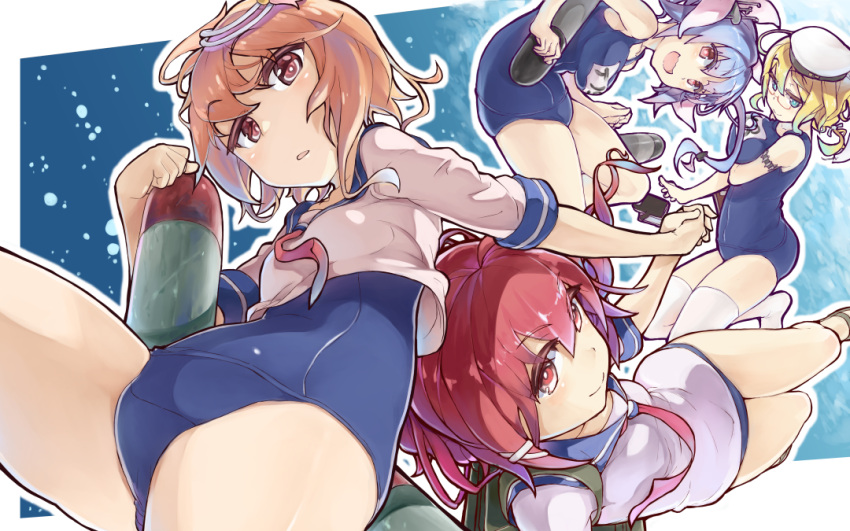 4girls, blonde_hair, blue_eyes, blue_hair, glasses, hair_ornament, i-168_(kantai_collection), i-19_(kantai_collection)