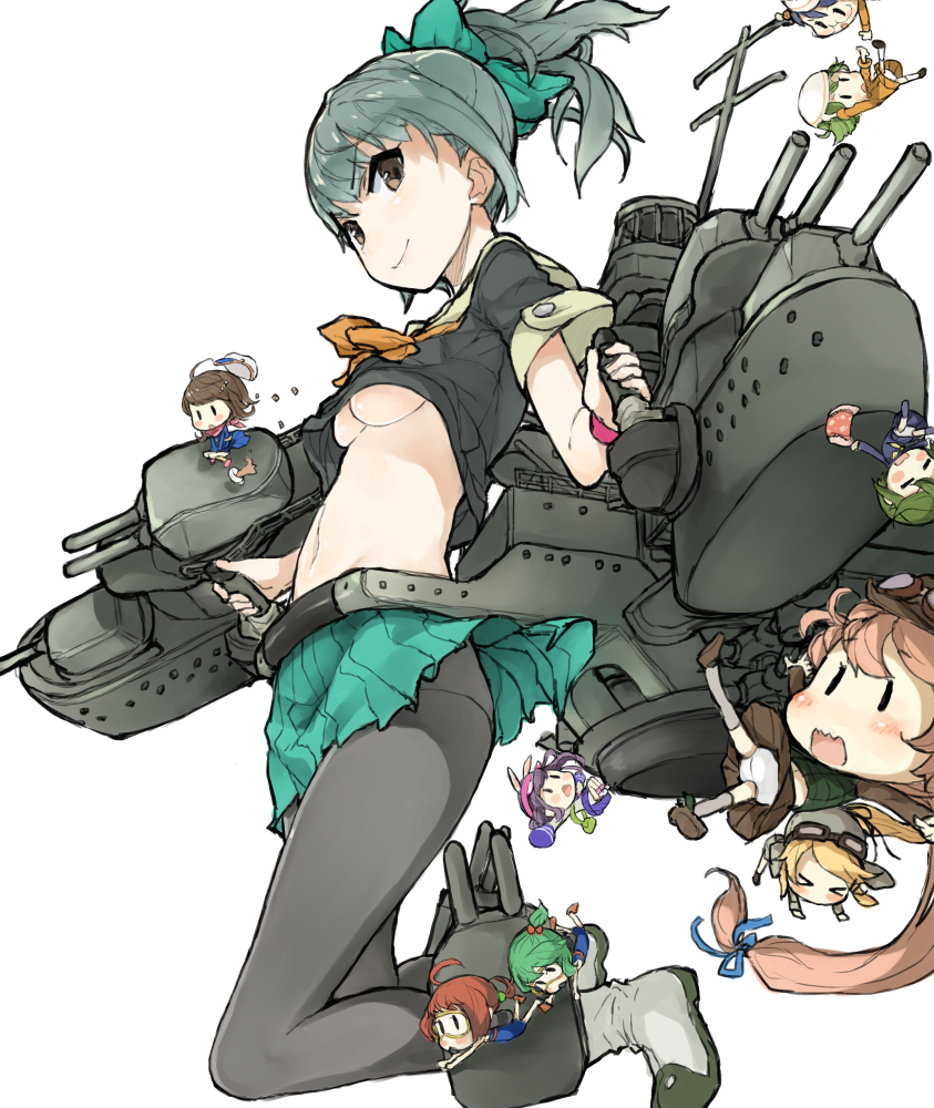 6+girls, black_legwear, blonde_hair, bow, breasts, brown_eyes, brown_hair, fairy_(kantai_collection)