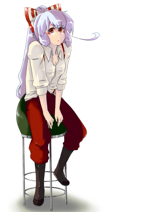fujiwara_no_mokou, hair_bow, hanchi_hannou, long_hair, red_eyes, silver_hair, suspenders, touhou