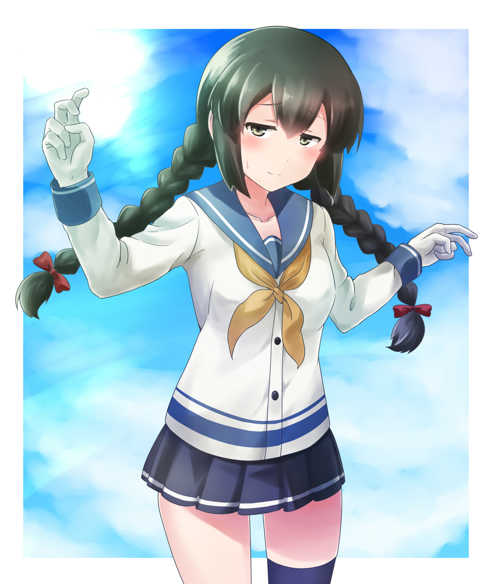 blush, braid, isokaze_(kantai_collection), isokaze_(kantai_collection)_(cosplay), isonami_(kantai_collection), kamelie, kantai_collection, tagme