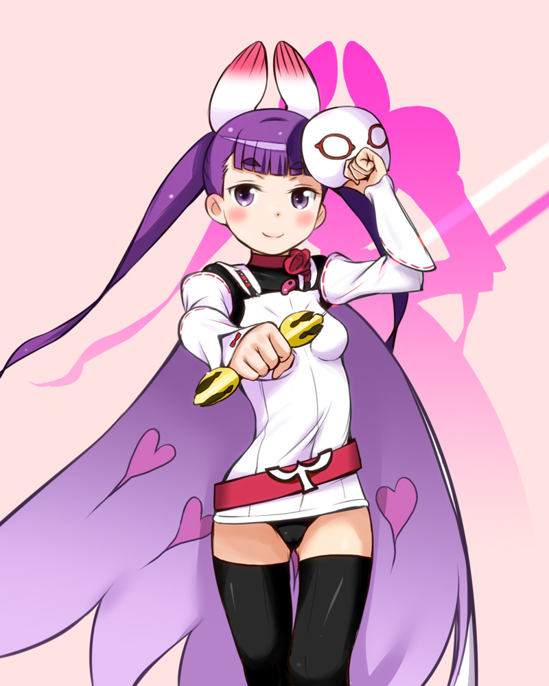 1girl, bangs, belt, blunt_bangs, cape, heart, komadori_renge, mask