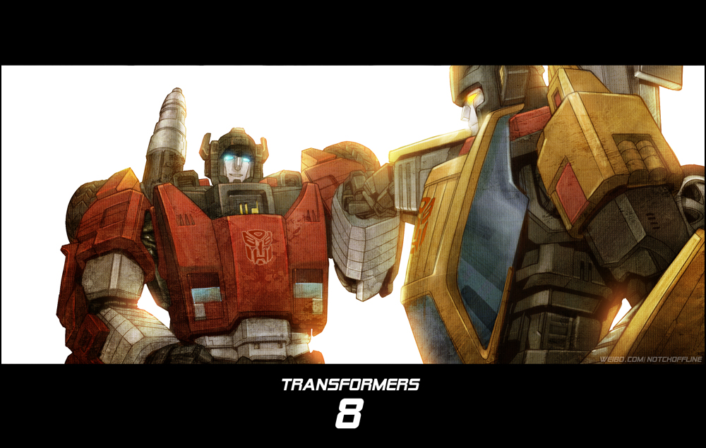 2boys, autobot, brothers, fist_bump, glowing, glowing_eyes, insignia, letterboxed