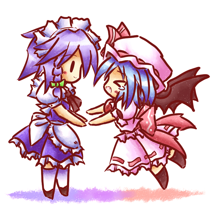?_(pixiv34168), bat_wings, blue_hair, chibi, hairband, hat, izayoi_sakuya, maid