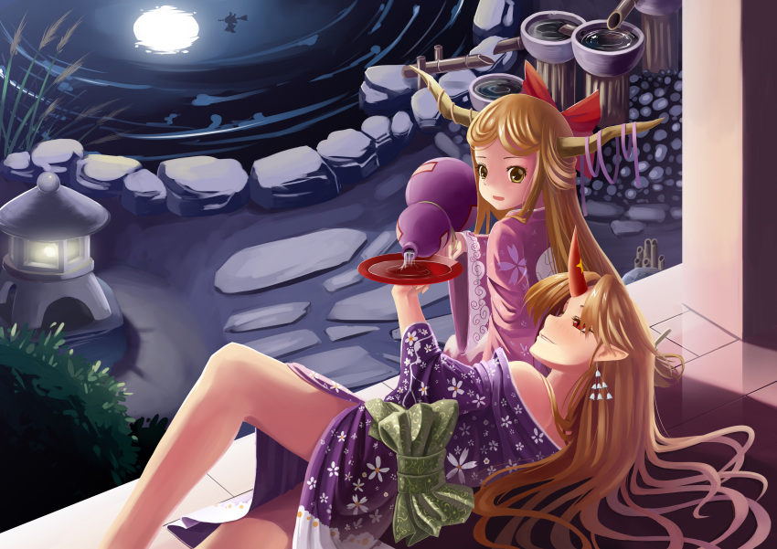 absurdres, blonde_hair, gourd, highres, horn, horns, hoshiguma_yuugi, ibuki_suika