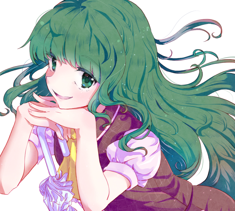 1girl, ascot, bust, close_up, closed_umbrella, green_eyes, green_hair, kazami_yuuka