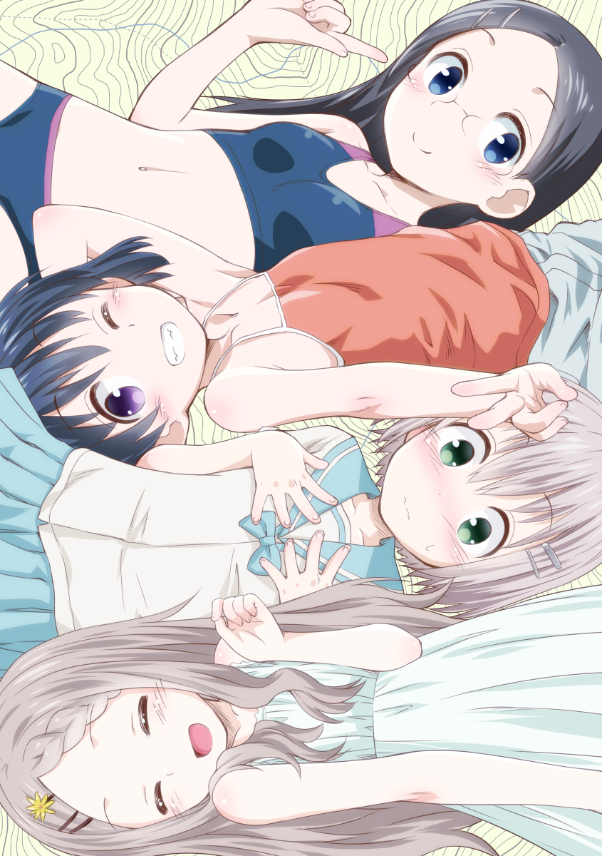 4girls, :d, ^_^, aoba_kokona, bare_shoulders, black_hair, blue_eyes, blush