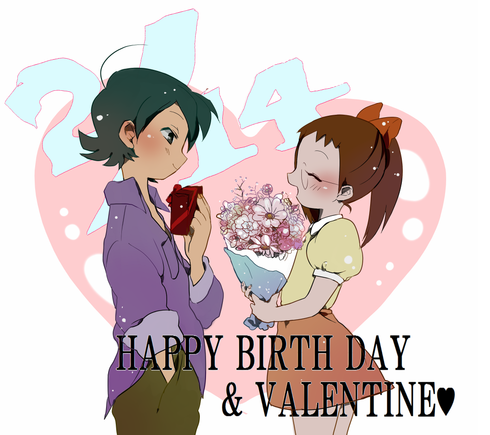 blush, bow, brown_hair, closed_eyes, fujiwara_hazuki, glasses, hair_bow, heart