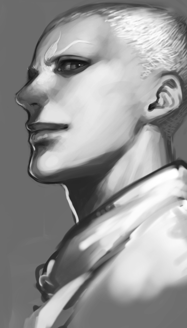 1boy, buzz_cut, eyebrows, greyscale, jojo_no_kimyou_na_bouken, miruru_souya, monochrome, solo