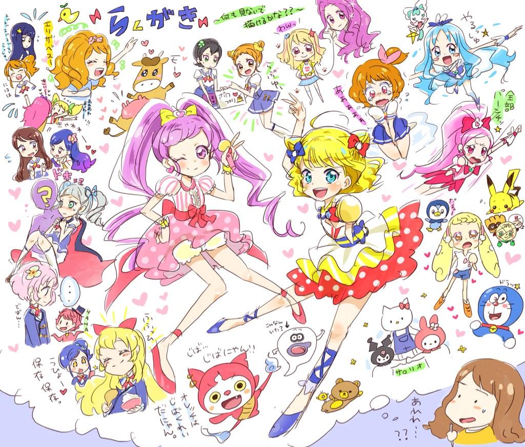 6+girls, aikatsu!, anpanman, arisugawa_otome, artist_request, blonde_hair, blue_hair, character_name