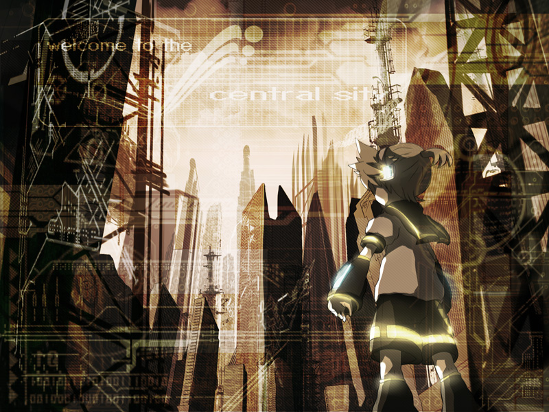 blonde_hair, cityscape, itaru, kagamine_len, male, short_hair, shorts, solo