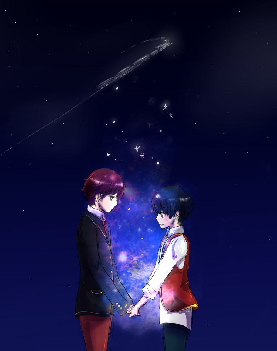 2boys, blue_eyes, blue_hair, campanella_(ginga_tetsudou_no_yoru), formal, ginga_tetsudou_no_yoru, giovanni_(ginga_tetsudou_no_yoru), holding_hands