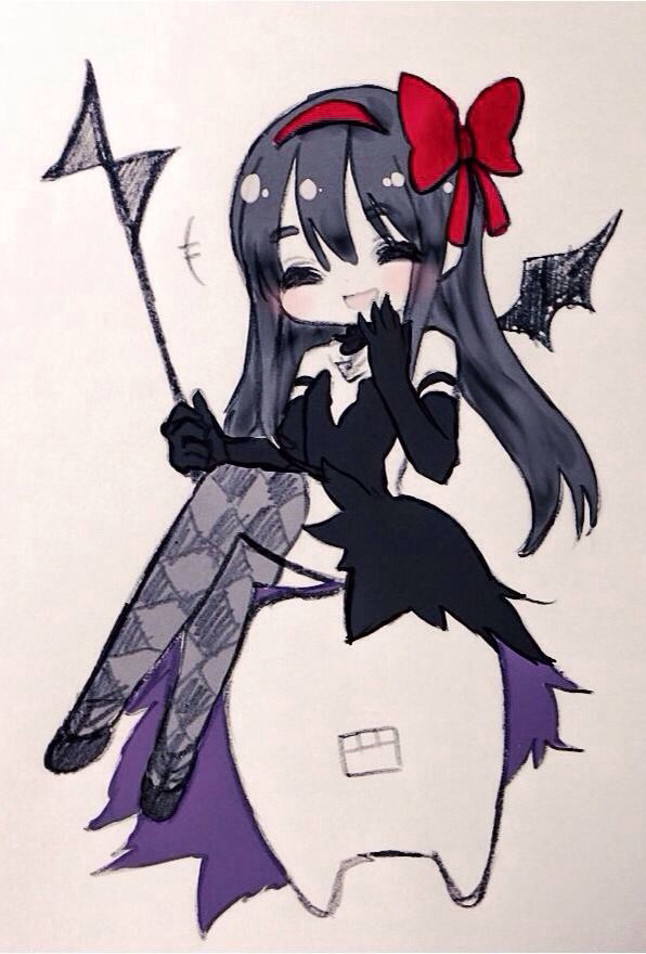 1girl, :d, akemi_homura, akuma_homura, argyle, argyle_legwear, bare_shoulders, black_gloves