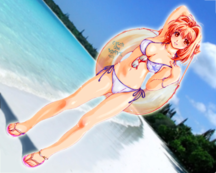 armpits, beach, bikini, bracelet, breasts, cleavage, dutch_angle, feet