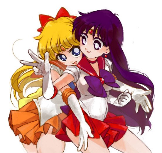 2girls, aino_minako, apple-boy, bishoujo_senshi_sailor_moon, black_hair, blonde_hair, blue_eyes, bow