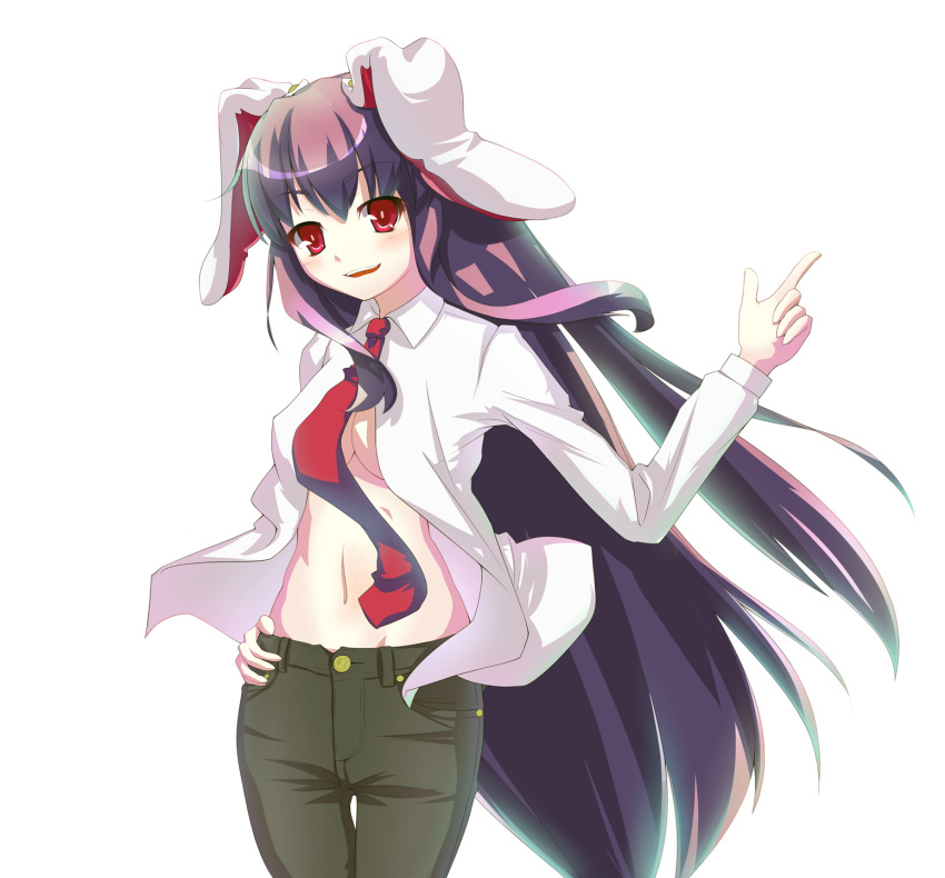 bad_id, bunny_ears, highres, long_hair, necktie, purple_hair, rabbit_ears, red_eyes