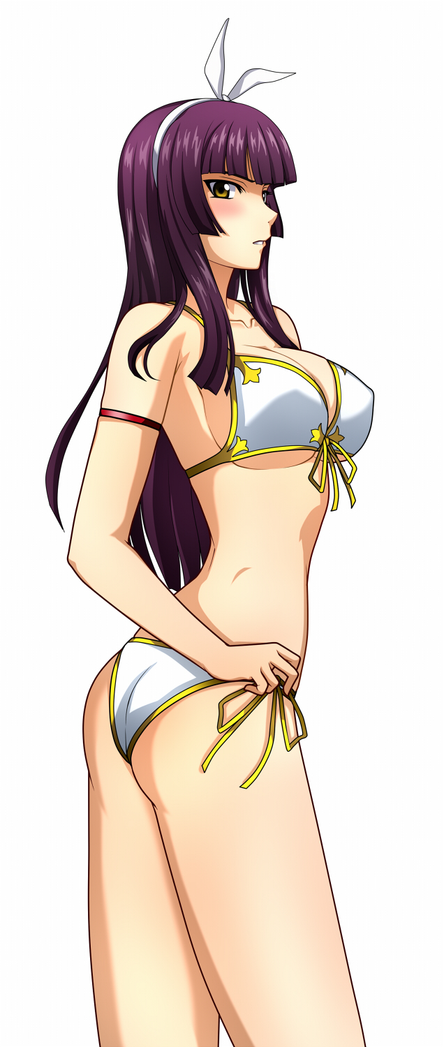 1girl, armband, ass, bangs, bikini, blunt_bangs, breasts, cleavage