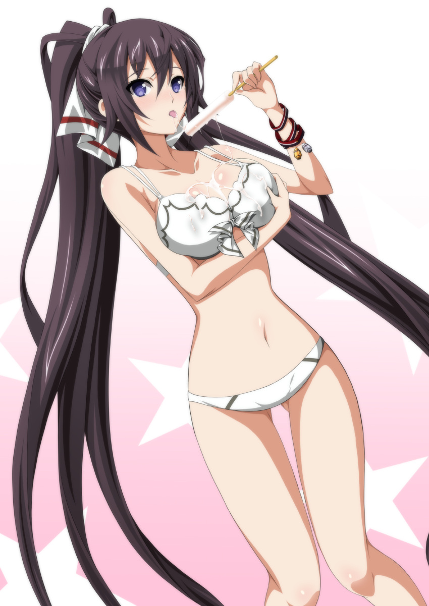 1girl, bikini, black_hair, blue_eyes, food, highres, ice_cream, infinite_stratos