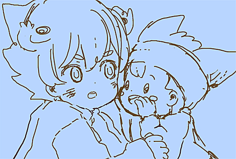 2boys, blue, blue_background, blush, blush_stickers, ebi_no_osushi, headband, inazuma_eleven_(series)