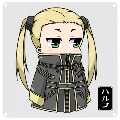1girl, aoki_hagane_no_arpeggio, arpeggio_of_blue_steel, blonde_hair, chibi, coat, green_eyes, hair_ornament
