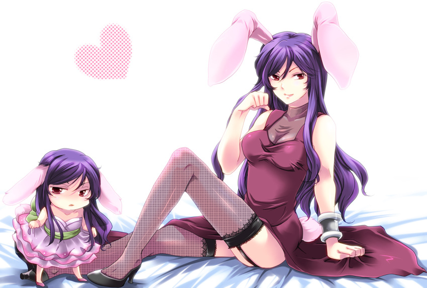 bad_id, bunny_ears, fishnets, genderswap, gundam, gundam_00, purple_hair, rabbit_ears