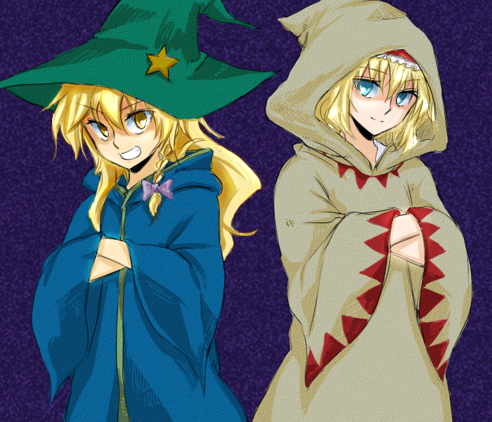 2girls, alice_margatroid, black_mage, black_mage_(cosplay), blonde_hair, blue_eyes, braid, cosplay