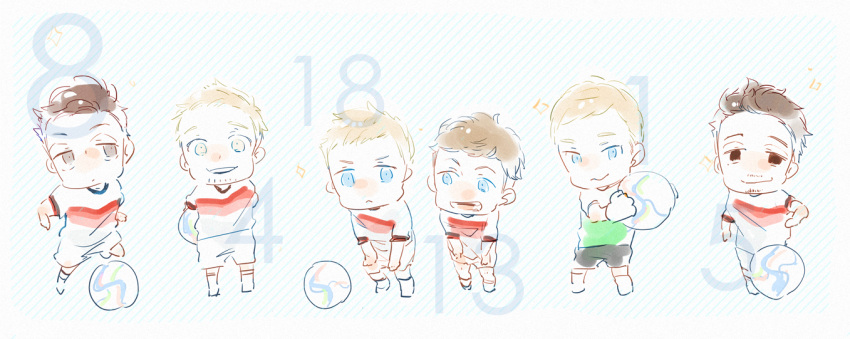 2014_fifa_world_cup, 6+boys, benedikt_howedes, blonde_hair, brazuca, brown_hair, chiba_(mnckcbnrt), chibi, facial_hair, germany, manuel_neuer, mats_hummels, mesut_ozil, multiple_boys, short_hair, smile, soccer, soccer_uniform, sportswear, stubble, thomas_muller, toni_kroos, world_cup