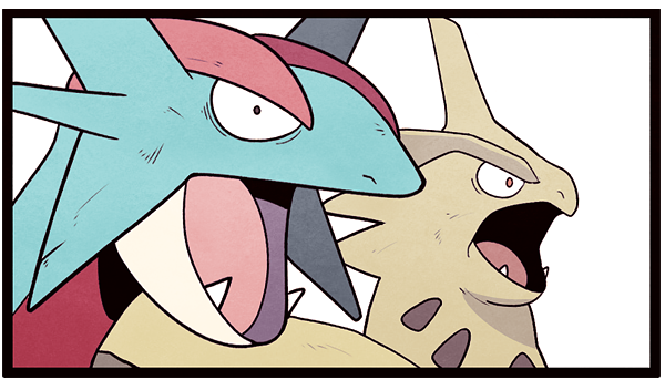 black_border, border, error, gojya, mega_tyranitar, open_mouth, pokemon, pokemon_(creature)