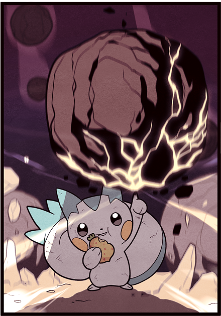 eating, gameplay_mechanics, gojya, no_humans, pachirisu, pokemon, pokemon_(creature)