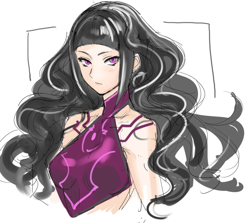 1girl, hair_down, han_juri, highres, kimuchi, long_hair, sketch, solo