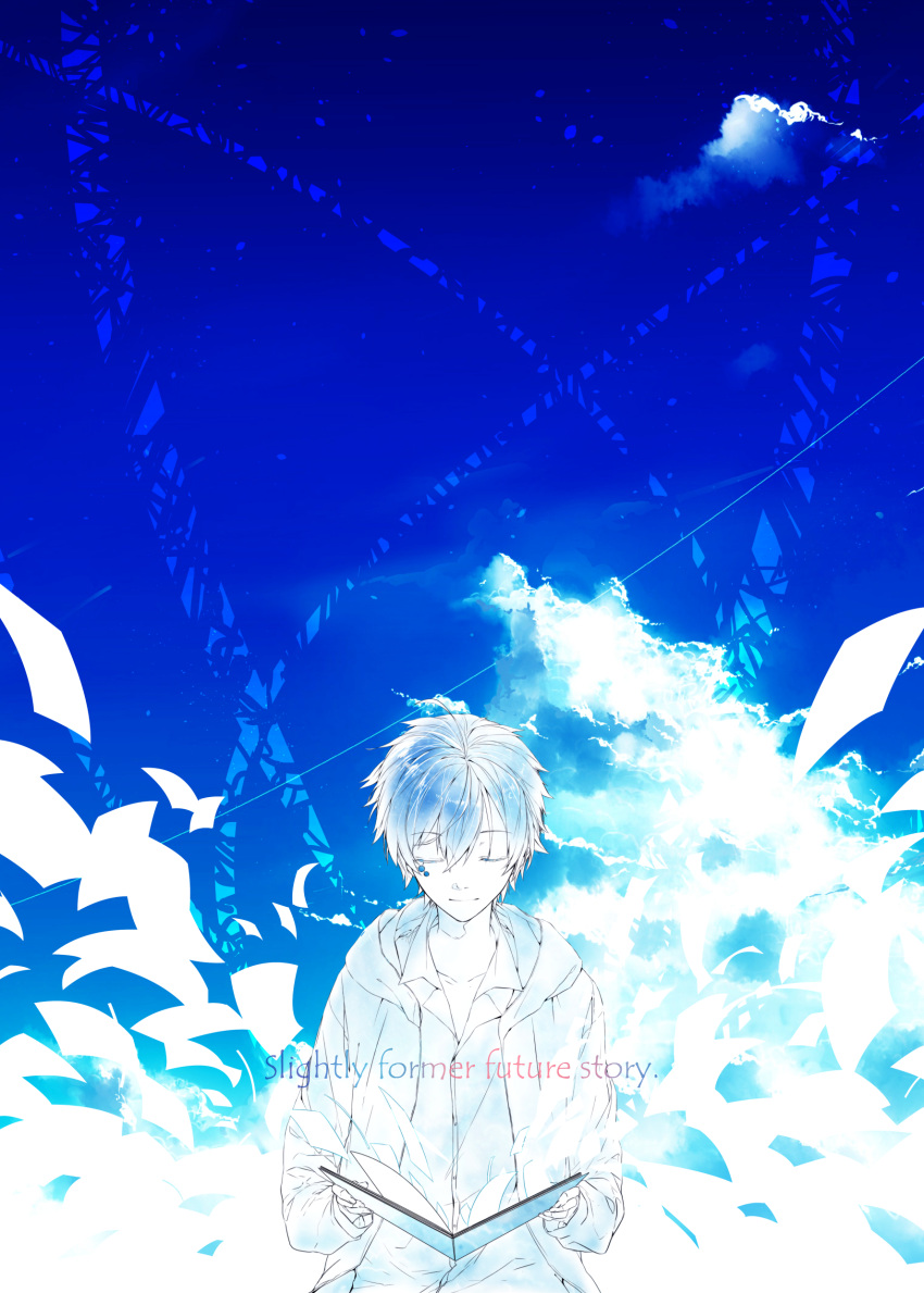 1boy, absurdres, closed_eyes, highres, kagerou_project, kokonose_haruka, paper, rubill