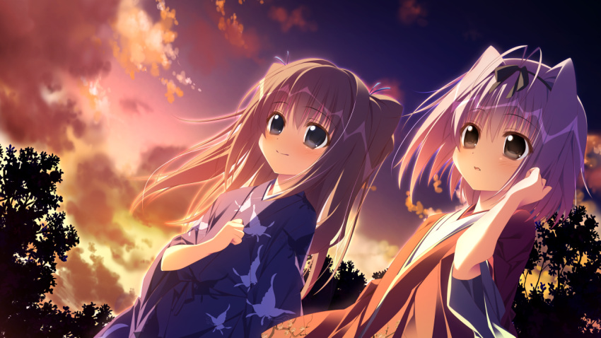 2girls, arisugawa_azusa, brown_eyes, brown_hair, game_cg, japanese_clothes, kotoba_no_kieta_hi, long_hair