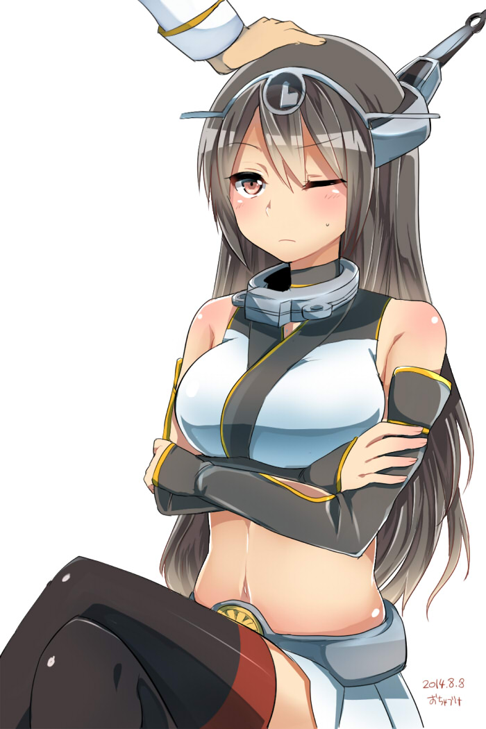 1girl, admiral_(kantai_collection), artist_name, black_hair, black_legwear, blush, brown_eyes, crossed_arms