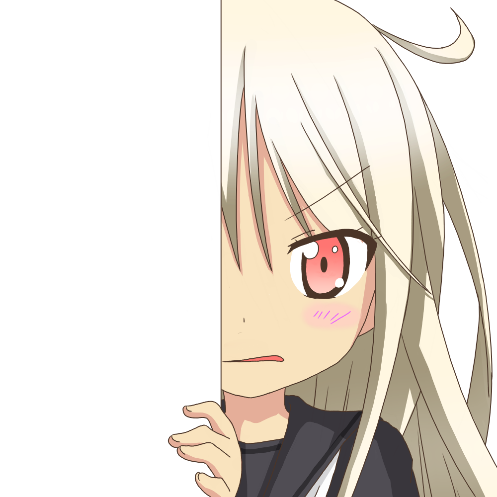 1girl, kantai_collection, kikuzuki_(kantai_collection), long_hair, looking_at_viewer, nagineko, peeking_out, pink_eyes