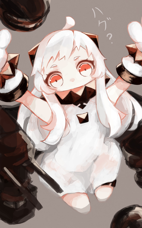 1girl, ahoge, from_above, horns, kantai_collection, long_hair, looking_at_viewer, machinery