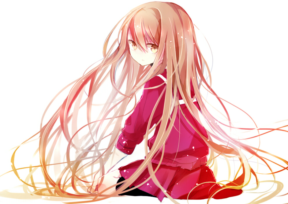 1girl, black_legwear, brown_eyes, brown_hair, fuyusuke, long_hair, looking_at_viewer, looking_back