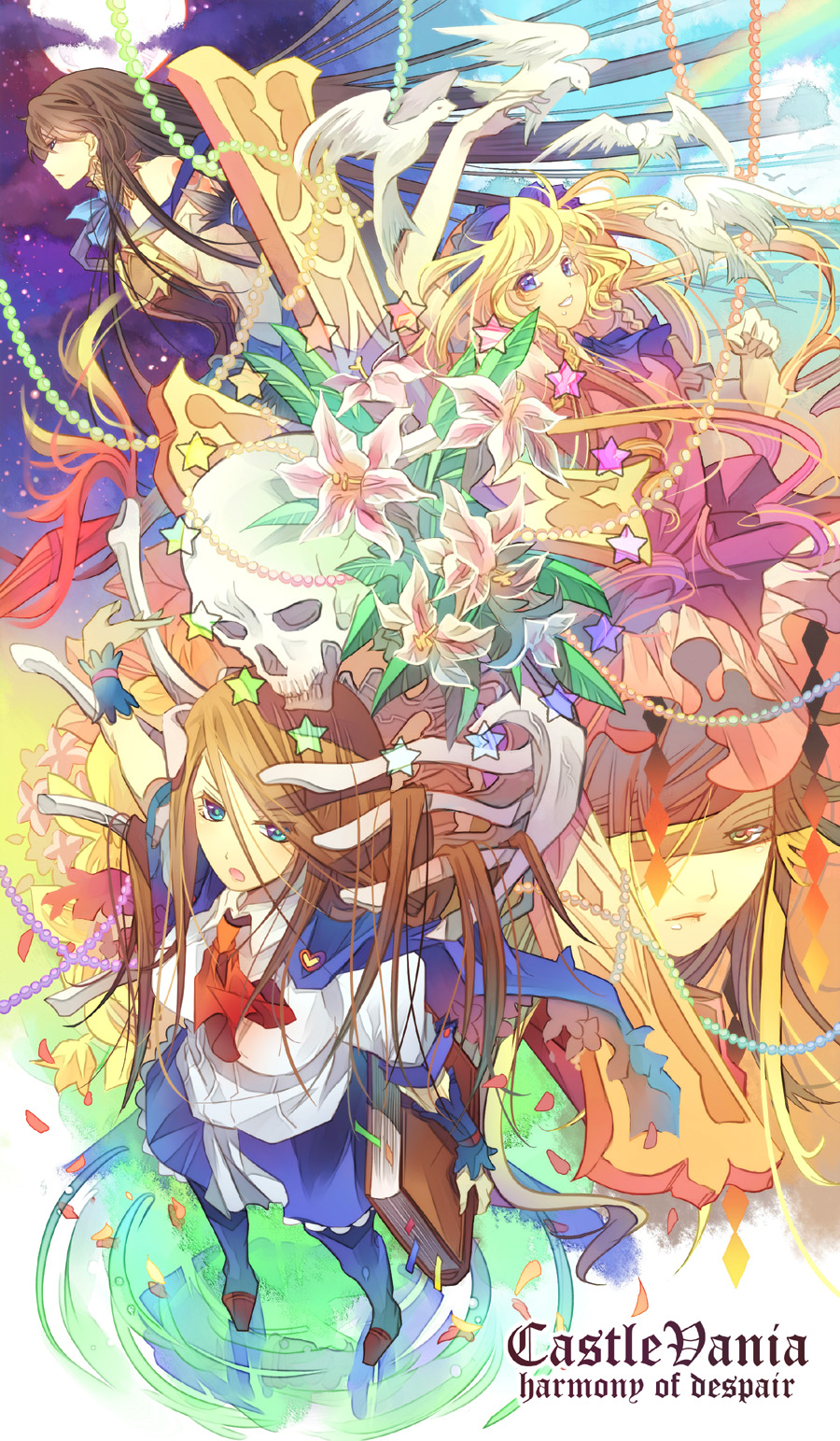 4girls, bird, blonde_hair, blue_eyes, castlevania, castlevania:_harmony_of_despair, castlevania:_order_of_ecclesia, castlevania:_rondo_of_blood