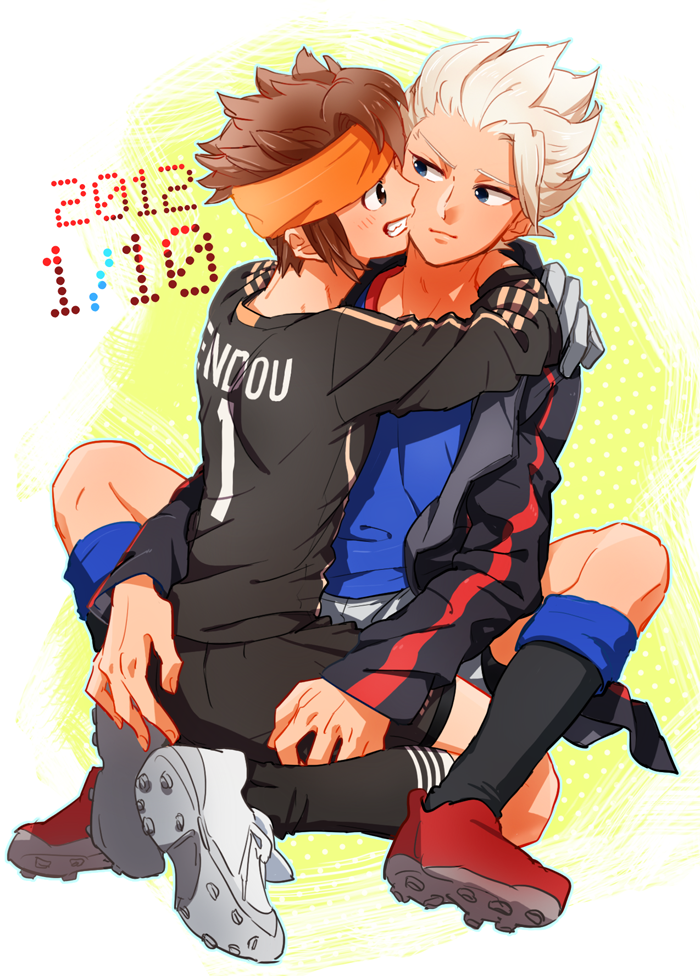 2boys, character_name, cleats, dated, endou_mamoru, gloves, goalkeeper, gouenji_shuuya