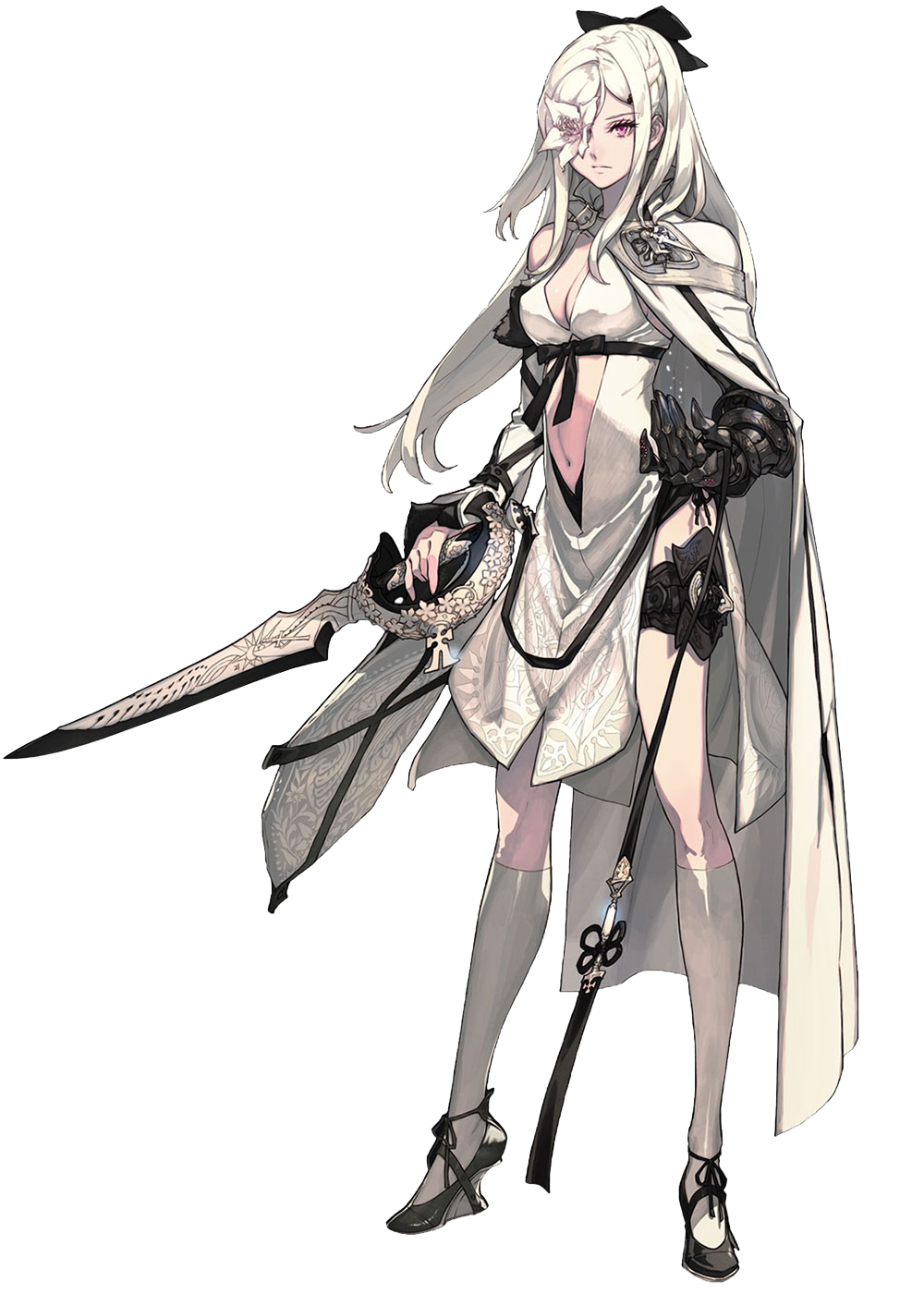1girl, bow, breasts, cape, cleavage, drag-on_dragoon, drag-on_dragoon_3, eyepatch