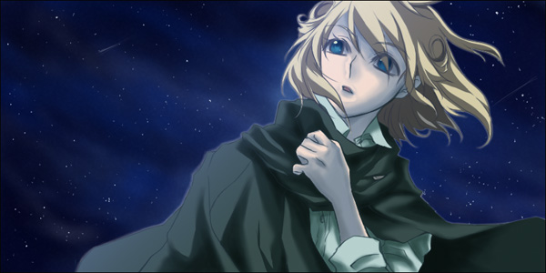 bad_id, blonde_hair, blue_eyes, cleo_everlastin, koma_(pixiv), majutsushi_orphen, short_hair