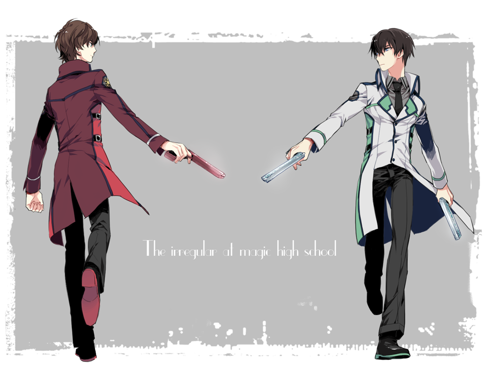 2boys, black_hair, brown_hair, fuhmin, ichijou_masaki, looking_at_another, mahouka_koukou_no_rettousei, multiple_boys