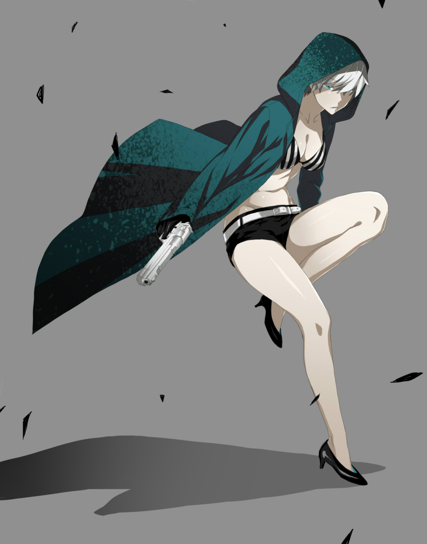 1girl, aqua_eyes, arisawa_kuro, belt, breasts, bustier, cleavage, gloves