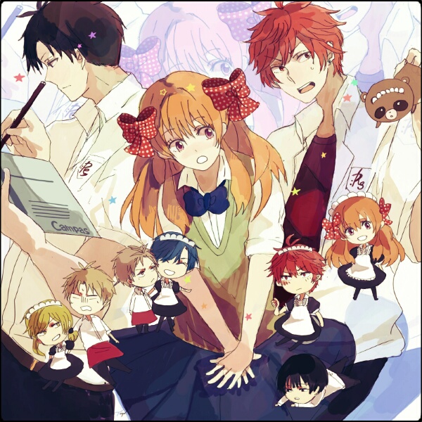 3girls, 4boys, a_o_ume, apron, chibi, gekkan_shoujo_nozaki-kun, hori_masayuki, kashima_yuu