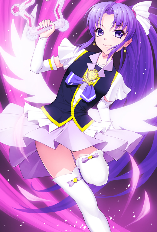 1girl, amane_satsuki, boots, brooch, cure_fortune, earrings, fortune_tambourine, hair_ornament